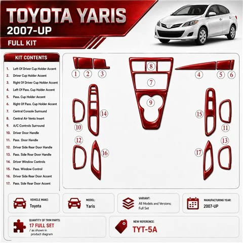 Toyota Yaris 2007-in poi set completo kit rivestimento cruscotto e interni 3D