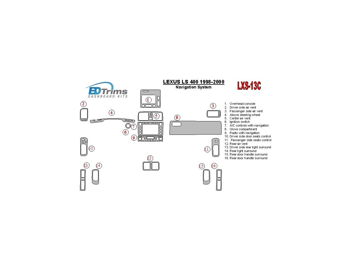 Lexus LS-400 1998-2000 Navigation system, OEM Compliance Cruscotto BD Rivestimenti interni