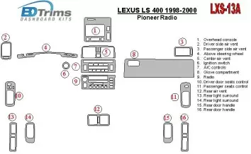 Lexus LS-400 1998-2000 Pioneer Radio, Without NAVI system, OEM Compliance Cruscotto BD Rivestimenti interni