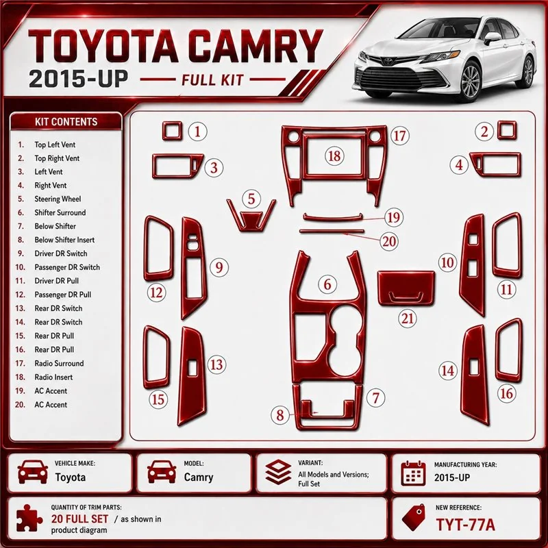 Toyota Camry 2015-in poi set completo kit rivestimento cruscotto e interni 3D
