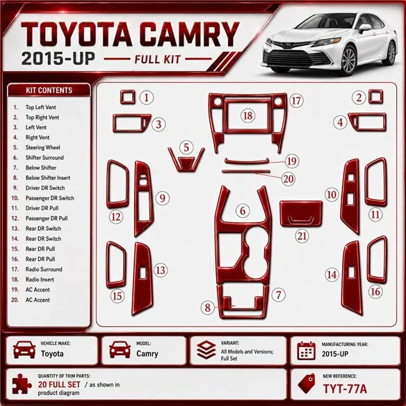Toyota Camry 2015-in poi set completo kit rivestimento cruscotto e interni 3D