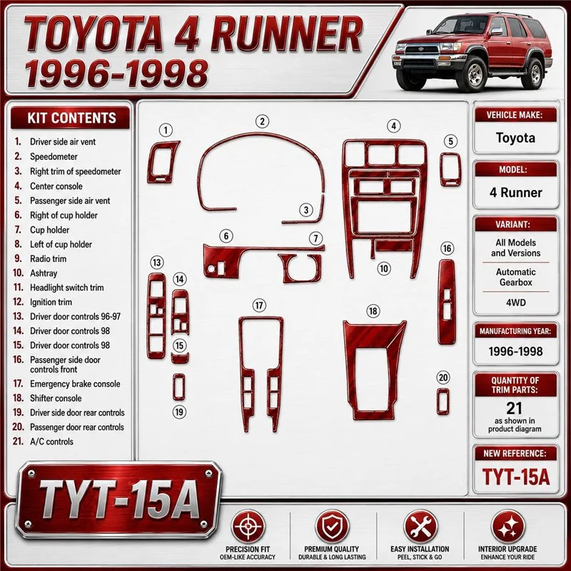 Toyota 4 Runner 1996-1998 cambio automatico, 4WD kit rivestimento cruscotto e interni 3D 21 pezzi