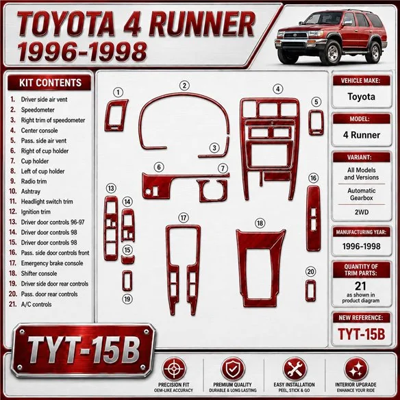 Toyota 4 Runner 1996-1998 cambio automatico, 2WD kit rivestimento cruscotto e interni 3D 21 pezzi