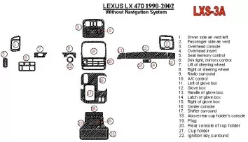 Lexus LX-470 1998-UP Without NAVI system, 22 Parts set OEM Compliance Cruscotto BD Rivestimenti interni