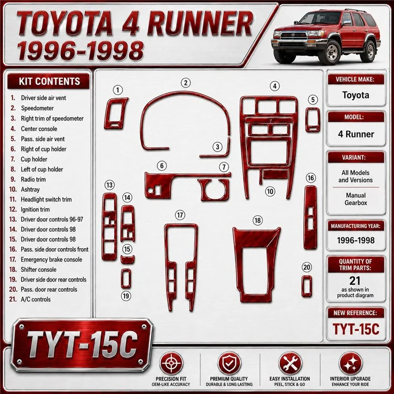 Toyota 4 Runner 1996-1998 cambio manuale kit rivestimento cruscotto e interni 3D 21 pezzi