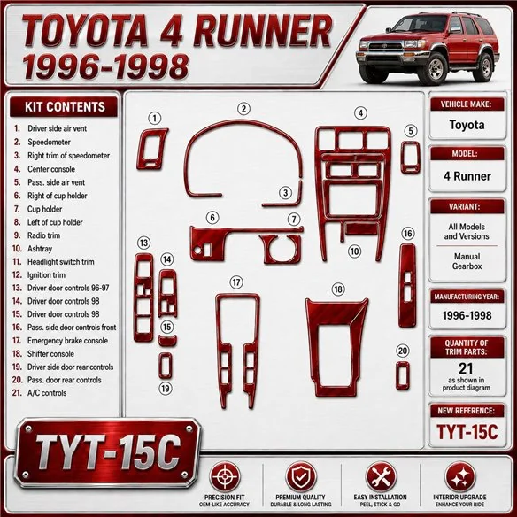 Toyota 4 Runner 1996-1998 cambio manuale kit rivestimento cruscotto e interni 3D 21 pezzi