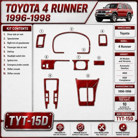 Toyota 4 Runner 1996-1998 cambio automatico, 4WD; OEM Compliance kit rivestimento cruscotto e interni 3D 10 pezzi