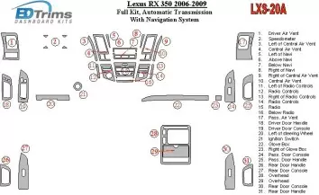 Lexus RX 350 2006-UP Full Set, Automatic Gear, With Navigation Cruscotto BD Rivestimenti interni