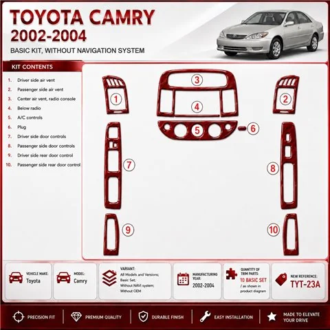 Toyota Camry 2002-2004 Basic Set; senza sistema di navigazione; senza OEM kit rivestimento cruscotto e interni 3D