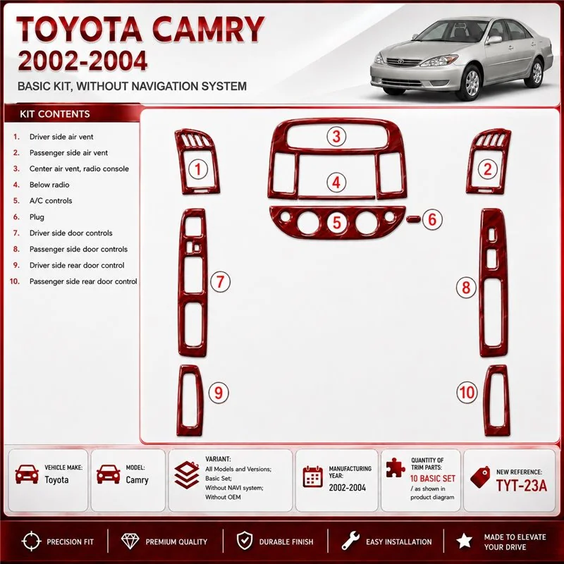 Toyota Camry 2002-2004 Basic Set; senza sistema di navigazione; senza OEM kit rivestimento cruscotto e interni 3D
