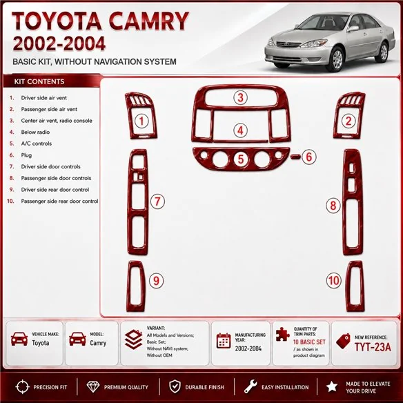 Toyota Camry 2002-2004 Basic Set; senza sistema di navigazione; senza OEM kit rivestimento cruscotto e interni 3D