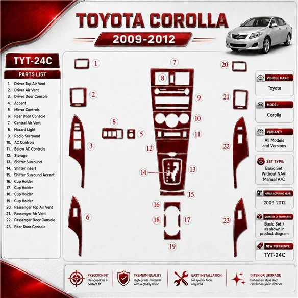 Toyota Corolla 2009-in poi Basic Set; senza navigatore kit rivestimento cruscotto e interni 3D