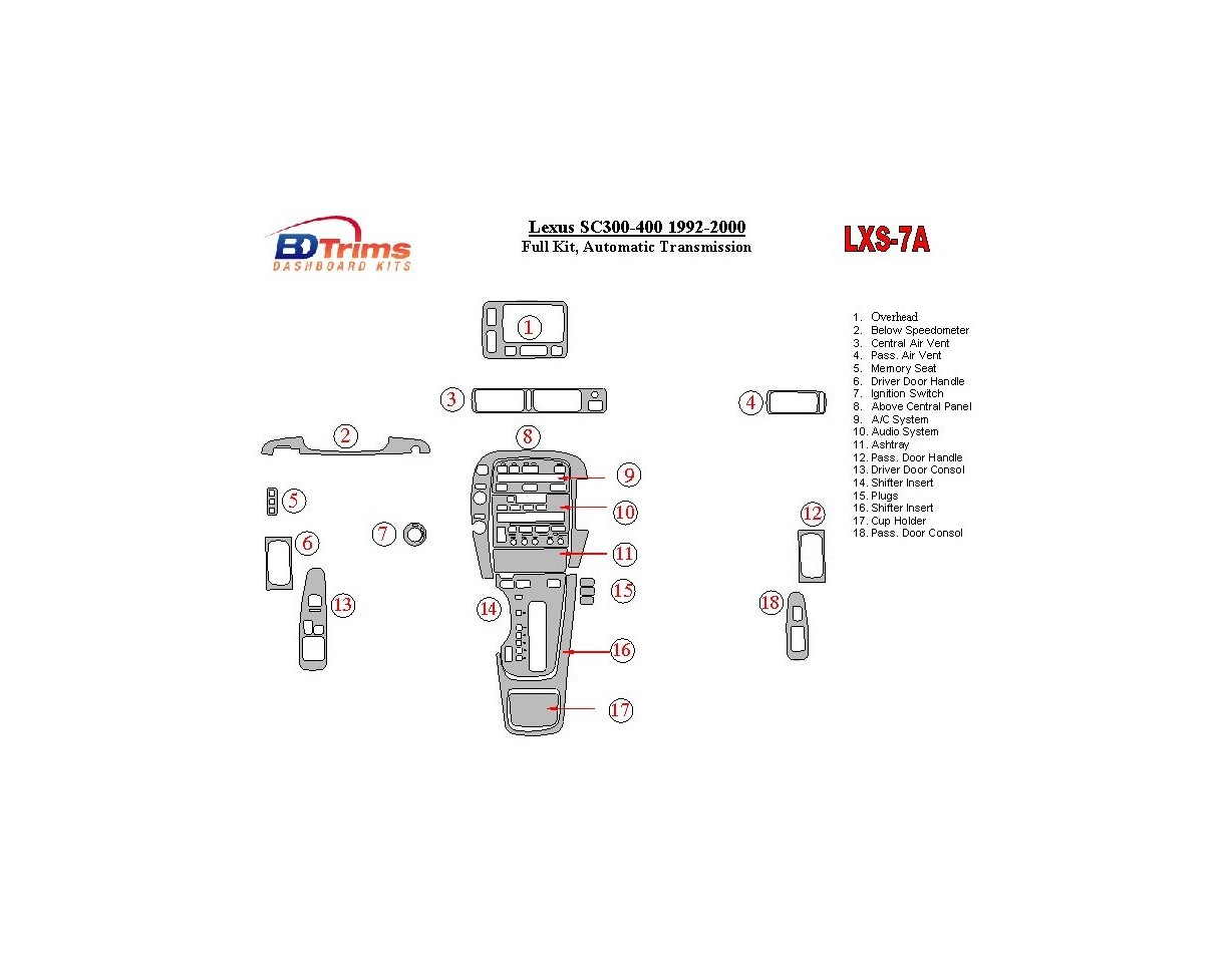 Lexus SC 1992-2000 Automatic Gear Cruscotto BD Rivestimenti interni