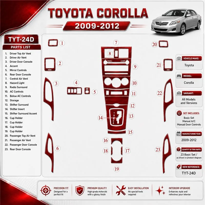 Toyota Corolla 2009-in poi Basic Set; cambio manuale porte Controls kit rivestimento cruscotto e interni 3D