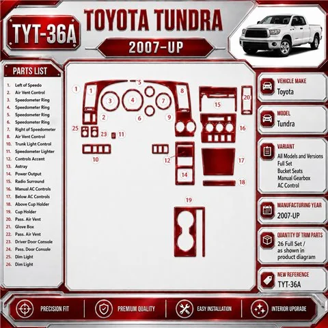 Toyota Tundra 2007-in poi set completo; Bucket Seats; cambio manuale comandi climatizzatore kit rivestimento cruscotto e interni