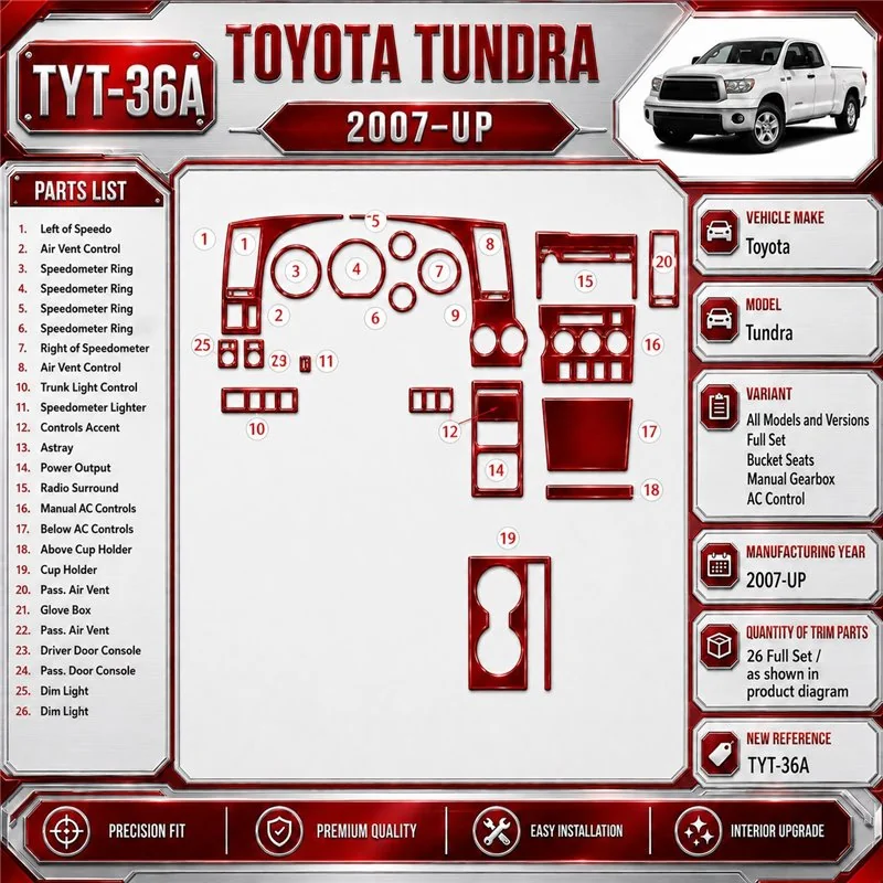 Toyota Tundra 2007-in poi set completo; Bucket Seats; cambio manuale comandi climatizzatore kit rivestimento cruscotto e interni