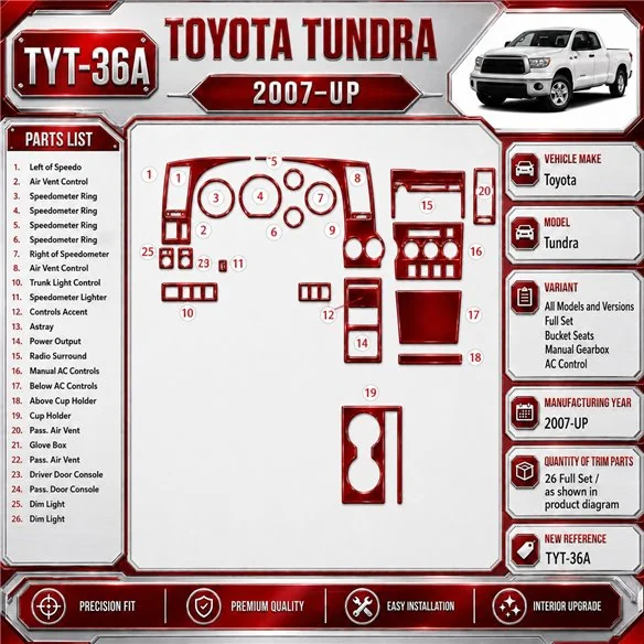Toyota Tundra 2007-in poi set completo; Bucket Seats; cambio manuale comandi climatizzatore kit rivestimento cruscotto e interni