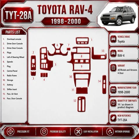 Toyota RAV-4 1998-2000 4-Door kit rivestimento cruscotto e interni 3D 20 pezzi