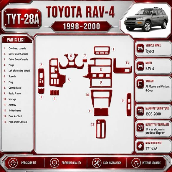 Toyota RAV-4 1998-2000 4-Door kit rivestimento cruscotto e interni 3D 20 pezzi