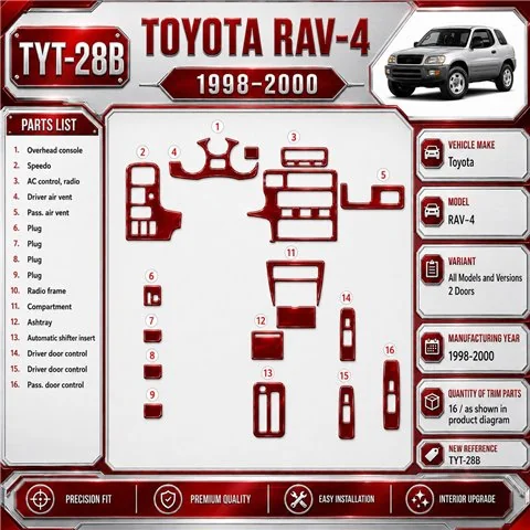 Toyota RAV-4 1998-2000 2 porte kit rivestimento cruscotto e interni 3D 16 pezzi