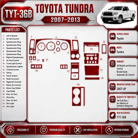 Toyota Tundra 2007-in poi set completo; Bucket Seats; Automatic comandi climatizzatore kit rivestimento cruscotto e interni 3D