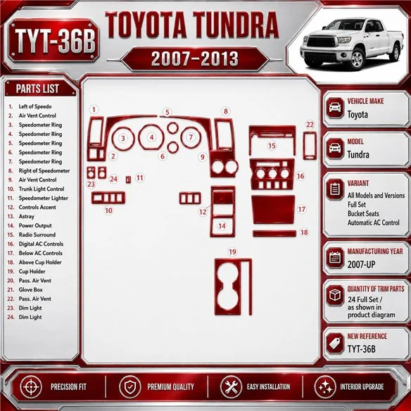 Toyota Tundra 2007-in poi set completo; Bucket Seats; Automatic comandi climatizzatore kit rivestimento cruscotto e interni 3D