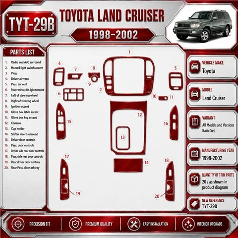 Toyota Land Cruiser 1998-2002 Basic Set kit rivestimento cruscotto e interni 3D 20 pezzi