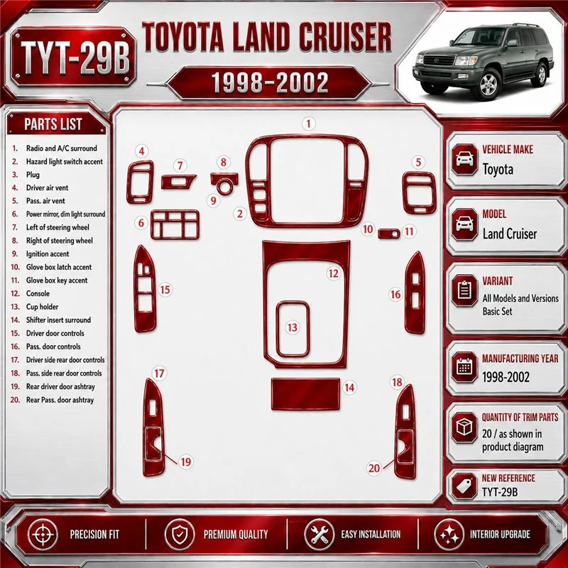 Toyota Land Cruiser 1998-2002 Basic Set kit rivestimento cruscotto e interni 3D 20 pezzi