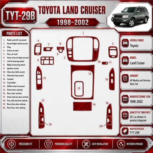 Toyota Land Cruiser 1998-2002 Basic Set kit rivestimento cruscotto e interni 3D 20 pezzi