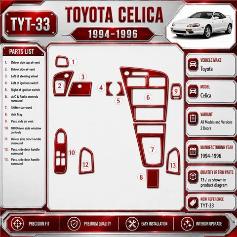 Toyota Celica 1994-1996 2 porte kit rivestimento cruscotto e interni 3D 13 pezzi