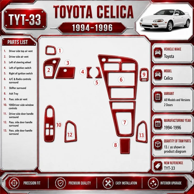 Toyota Celica 1994-1996 2 porte kit rivestimento cruscotto e interni 3D 13 pezzi
