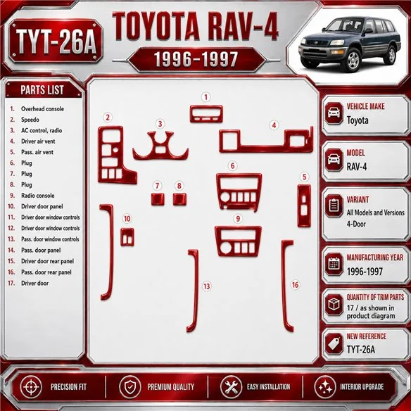 Toyota RAV-4 1996-1997 4-Door kit rivestimento cruscotto e interni 3D 17 pezzi