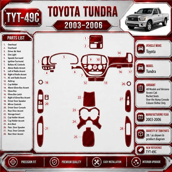 Toyota Tundra 2003-2006 Access Cab; Bucket Seats kit rivestimento cruscotto e interni 3D