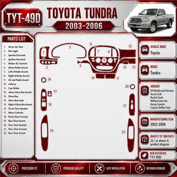 Toyota Tundra 2003-2006 kit rivestimento cruscotto e interni 3D