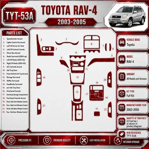 Toyota RAV-4 2003-2005 set completo kit rivestimento cruscotto e interni 3D 2