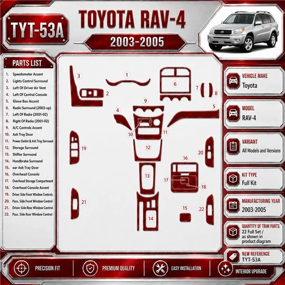 Toyota RAV-4 2003-2005 set completo kit rivestimento cruscotto e interni 3D