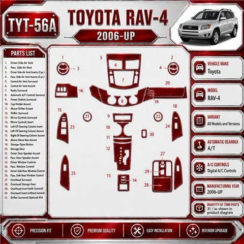 Toyota RAV-4 2006-in poi cambio automatico A / C Controls kit rivestimento cruscotto e interni 3D