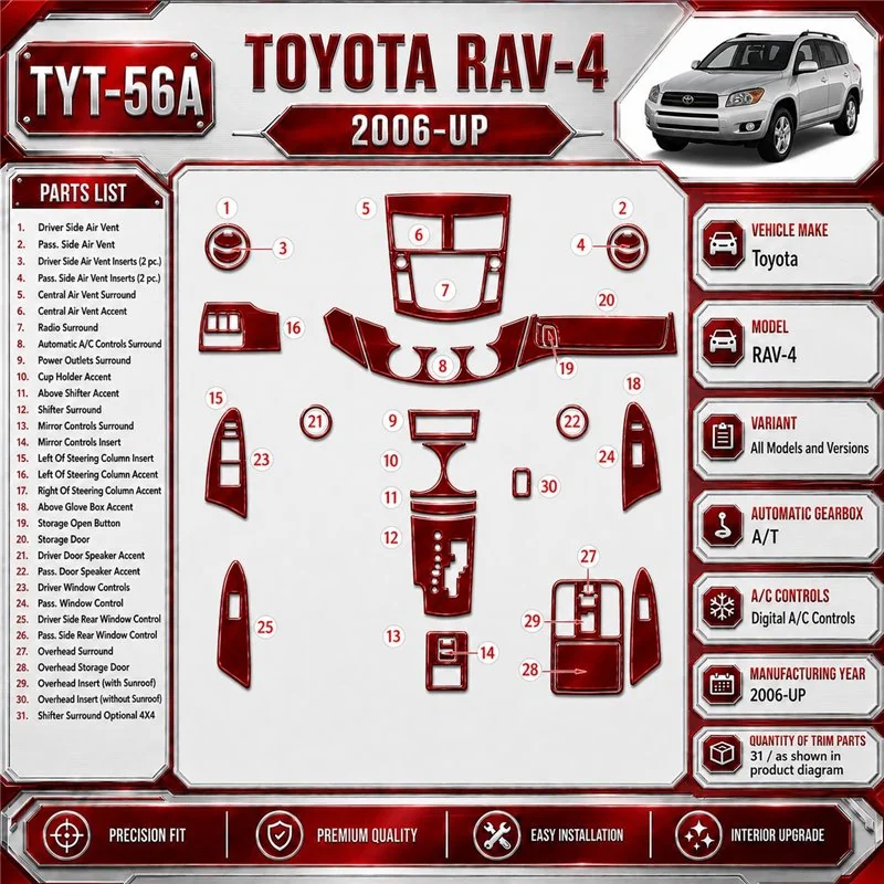 Toyota RAV-4 2006-in poi cambio automatico A / C Controls kit rivestimento cruscotto e interni 3D