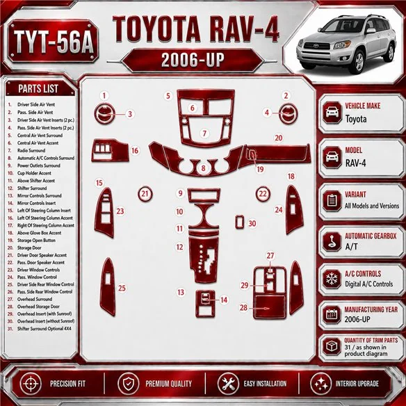 Toyota RAV-4 2006-in poi cambio automatico A / C Controls kit rivestimento cruscotto e interni 3D