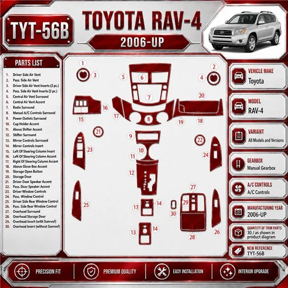 Toyota RAV-4 2006-in poi cambio manuale A / C Controls kit rivestimento cruscotto e interni 3D