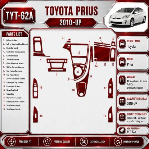 Toyota Prius 2010-in poi set completo; senza navigatore kit rivestimento cruscotto e interni 3D