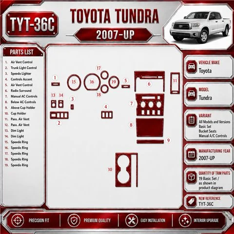 Toyota Tundra 2007-in poi Basic Set; Bucket Seats; Manual comandi climatizzatore kit rivestimento cruscotto e interni 3D