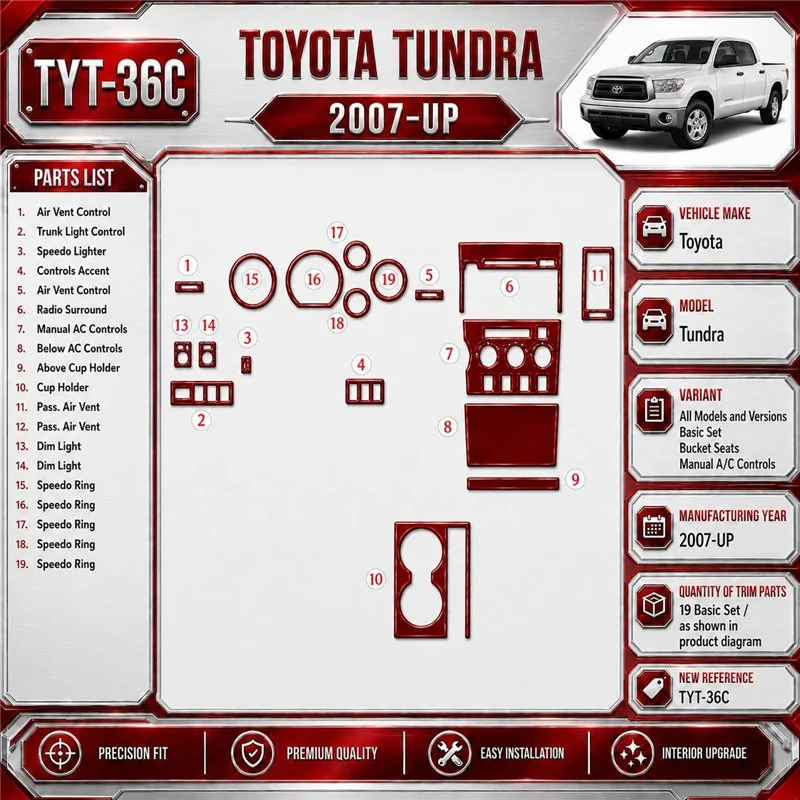 Toyota Tundra 2007-in poi Basic Set; Bucket Seats; Manual comandi climatizzatore kit rivestimento cruscotto e interni 3D