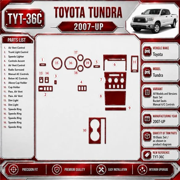 Toyota Tundra 2007-in poi Basic Set; Bucket Seats; Manual comandi climatizzatore kit rivestimento cruscotto e interni 3D