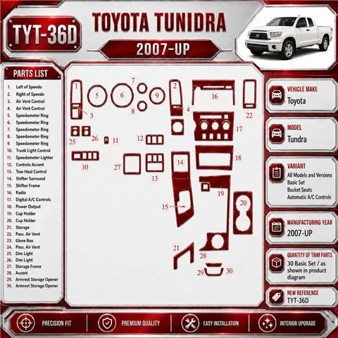 Toyota Tundra 2007-in poi Basic Set; Bucket Seats; Automatic comandi climatizzatore kit rivestimento cruscotto e interni 3D