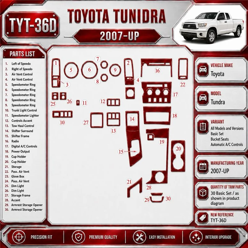 Toyota Tundra 2007-in poi Basic Set; Bucket Seats; Automatic comandi climatizzatore kit rivestimento cruscotto e interni 3D