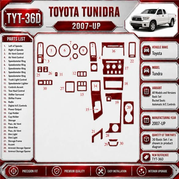 Toyota Tundra 2007-in poi Basic Set; Bucket Seats; Automatic comandi climatizzatore kit rivestimento cruscotto e interni 3D