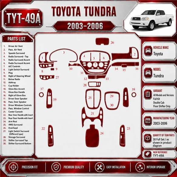 Toyota Tundra 2003-2006 set completo; Double Cab kit rivestimento cruscotto e interni 3D