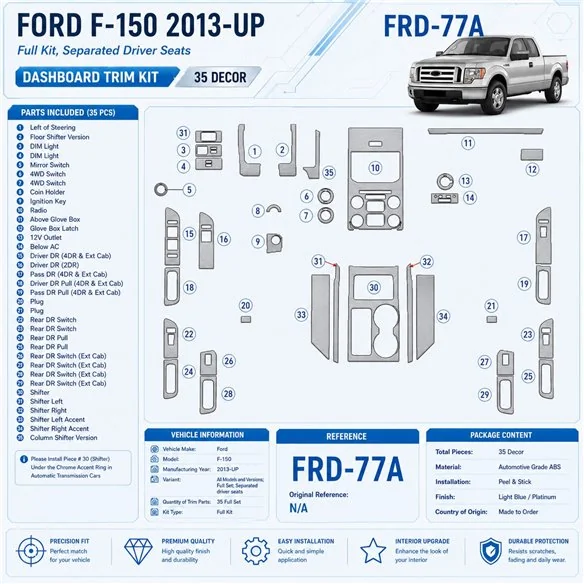 Ford F-150 2013-in poi set completo; Separated driver seats kit rivestimento cruscotto e interni 3D