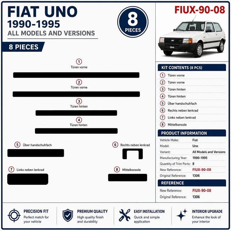 Fiat Uno 1990-1995 kit cruscotto 3D, 8 pezzi